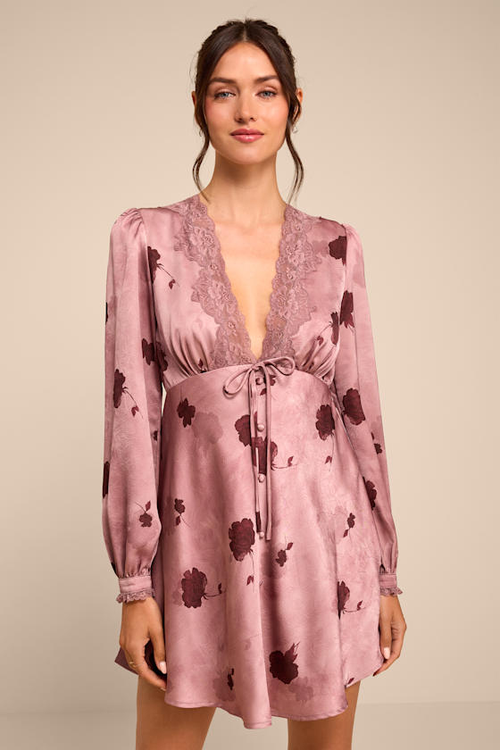 Makani Mauve Floral Satin Bustier Maxi Dress 1