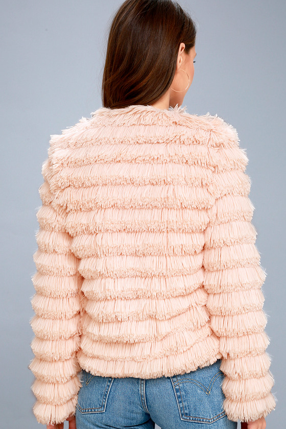 blush pink faux fur jacket