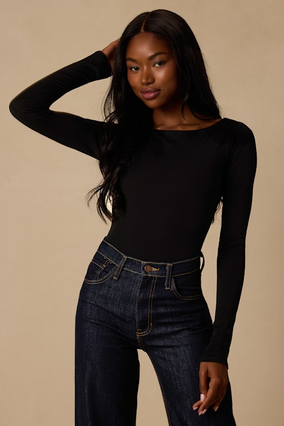 Lusa Black Jersey Knit Lace-Up Bodysuit 2