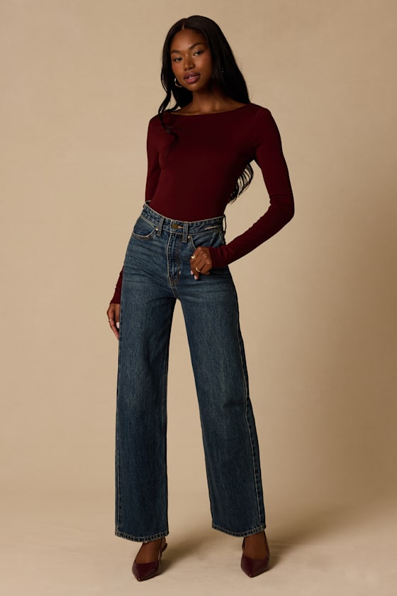 Lusa Maroon Jersey Knit Lace-Up Bodysuit - thumbnail 3