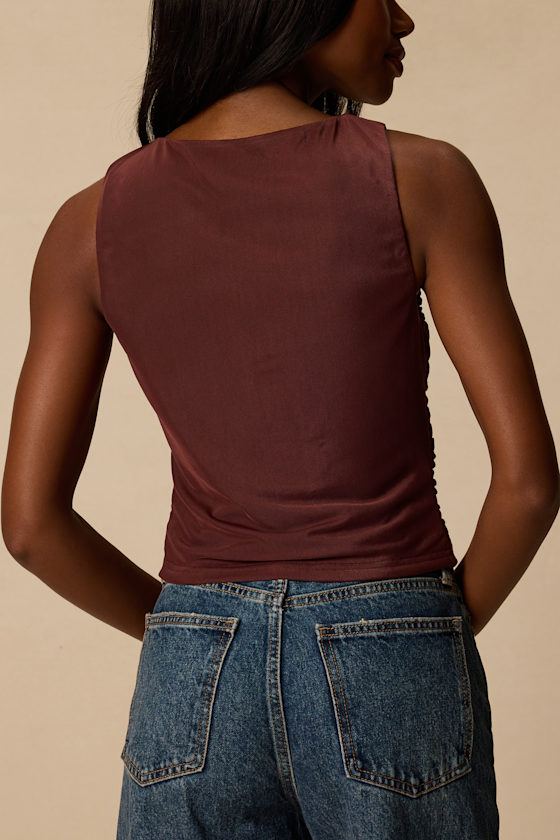 Camari Brown Mesh Ruched Tank Top 2