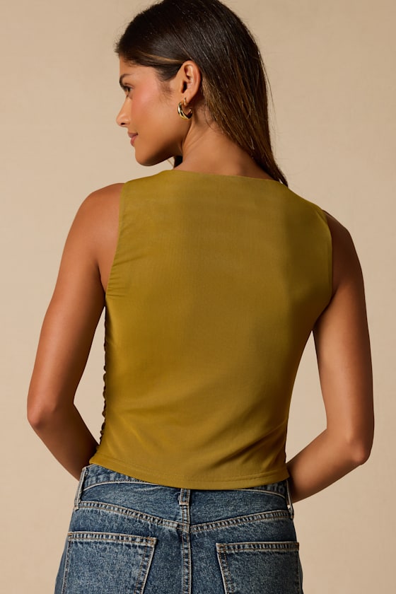 Camari Olive Mesh Ruched Tank Top - thumbnail 3