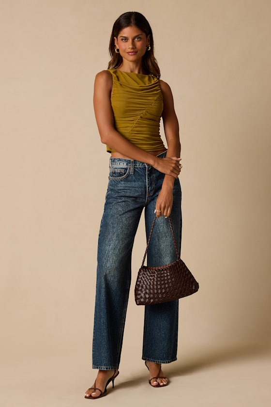 Camari Olive Mesh Ruched Tank Top - thumbnail 4