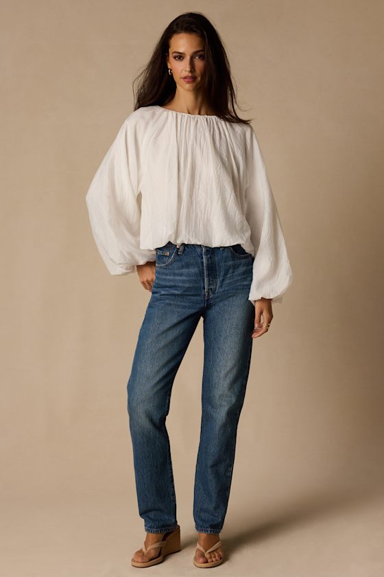 Mavis Ivory Striped Balloon Sleeve Top - thumbnail 3