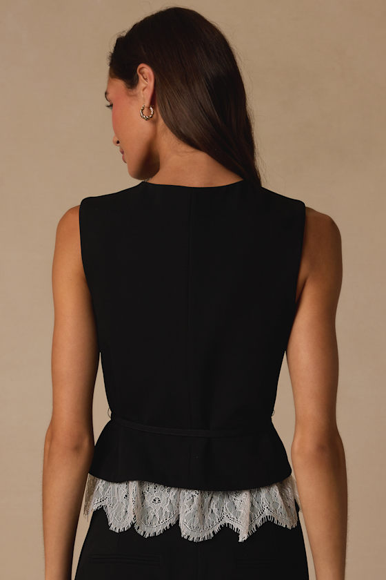 Vesper Black Button-Front Lace Vest Top - thumbnail 3