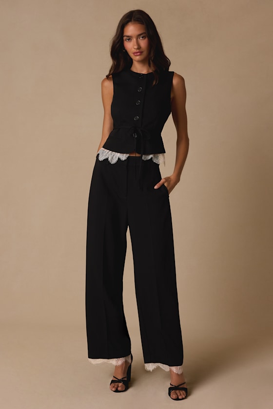 Vesper Black Button-Front Lace Vest Top - thumbnail 4