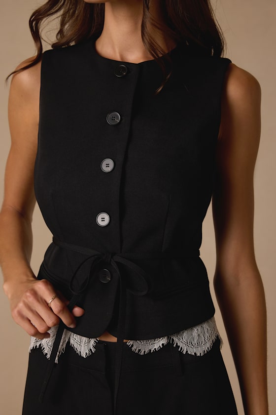 Vesper Black Button-Front Lace Vest Top - thumbnail 5