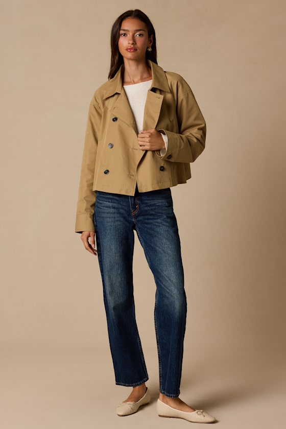 Thames Taupe Cropped Trench Coat - thumbnail 4