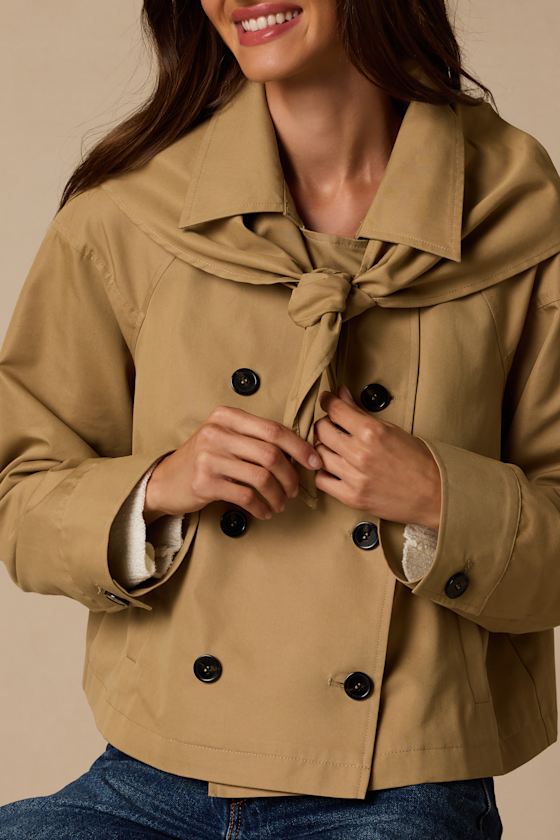 Thames Taupe Cropped Trench Coat - thumbnail 6