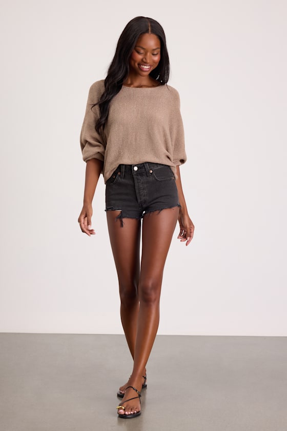 501 Micro Black Distressed High-Rise Denim Shorts - thumbnail 5