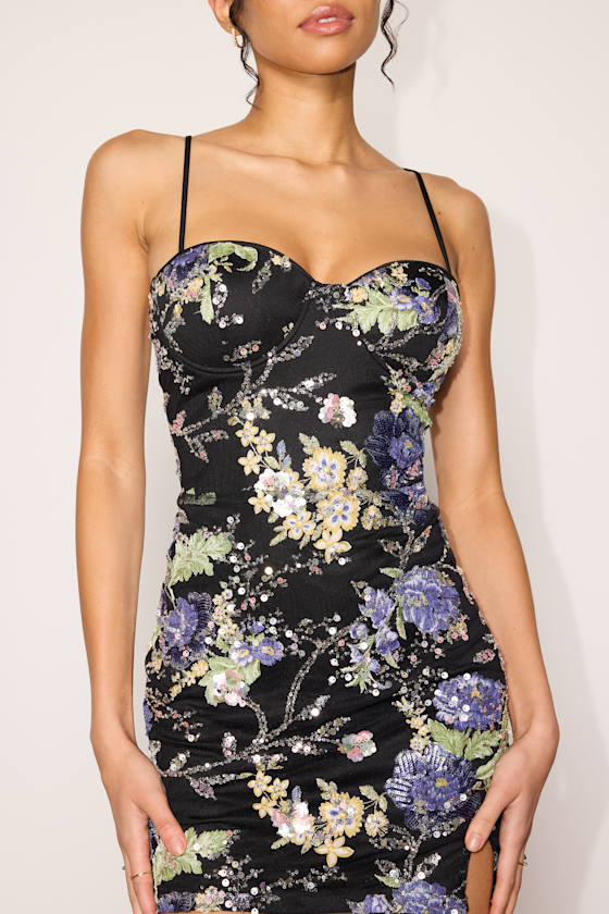 Karsen Black Floral Sequin Bodycon Mini Dress - thumbnail 4
