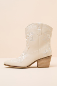 Calico Ivory Embroidered Western Ankle Booties 1