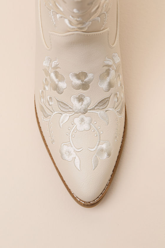 Calico Ivory Embroidered Western Ankle Booties 2
