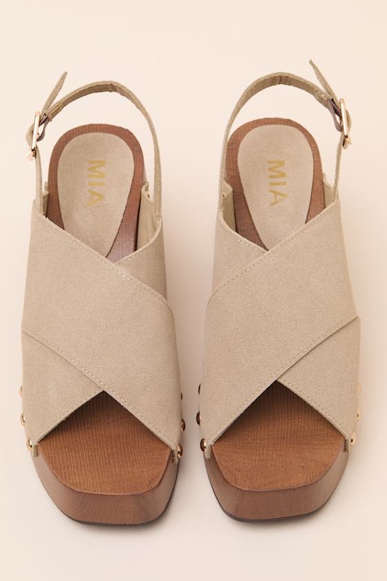 Eudora Sand Suede Wooden Platform Slingback Sandals - thumbnail 4