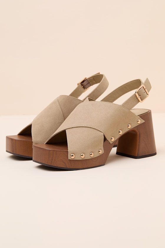Eudora Sand Suede Wooden Platform Slingback Sandals - thumbnail 5