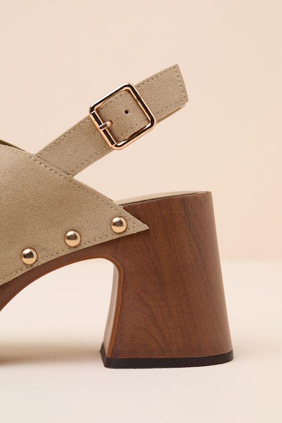 Eudora Sand Suede Wooden Platform Slingback Sandals - thumbnail 6