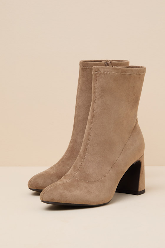 Brea Taupe Suede High Heel Booties - thumbnail 5