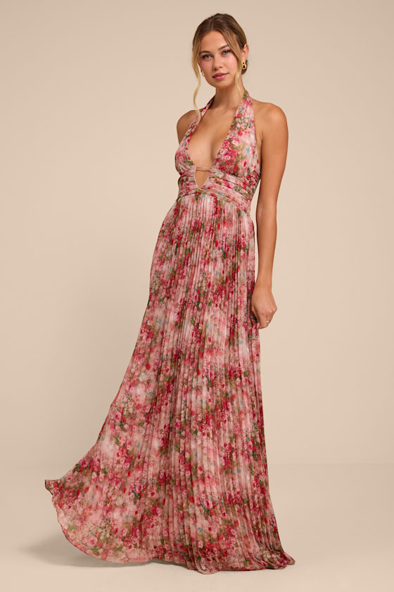 Gemma Pink Floral Chiffon Maxi Dress 2