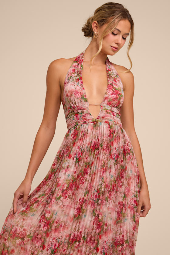 Gemma Pink Floral Chiffon Maxi Dress 3