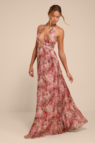 Gemma Pink Floral Chiffon Maxi Dress 5