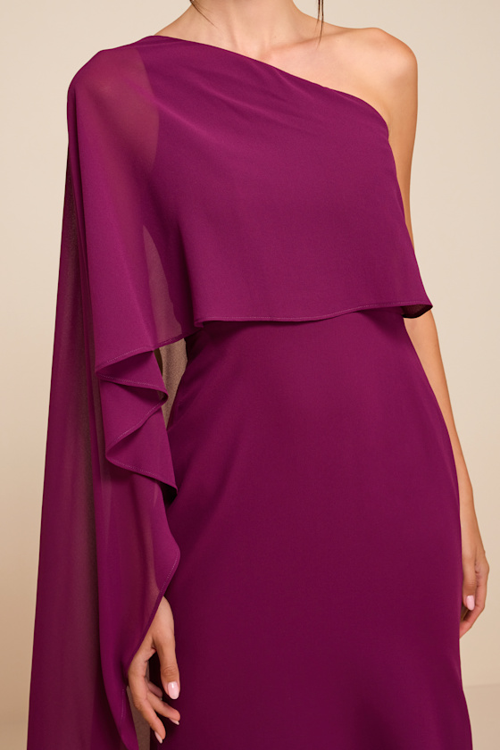 Marlowe Plum One-Shoulder Cape Maxi Dress - thumbnail 2