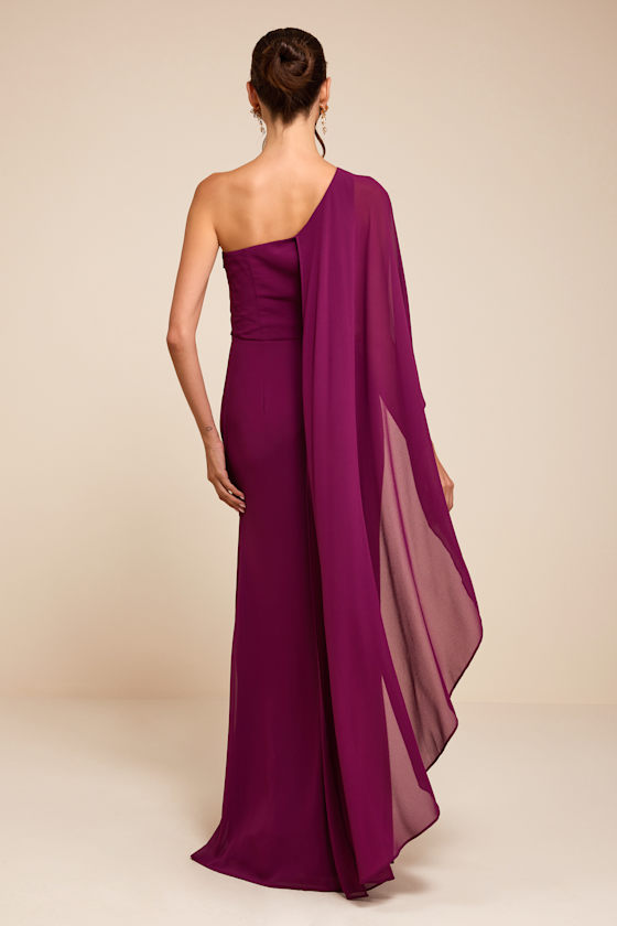 Marlowe Plum One-Shoulder Cape Maxi Dress - thumbnail 3