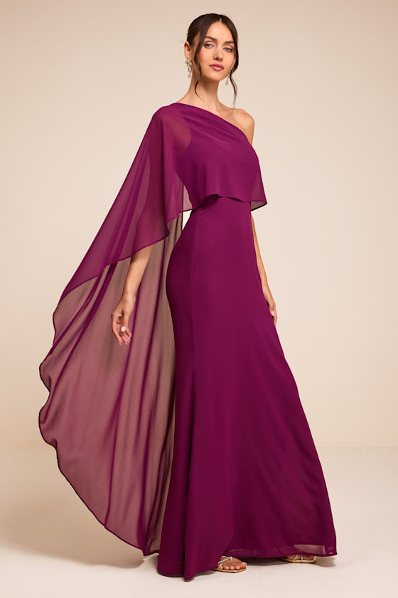 Marlowe Plum One-Shoulder Cape Maxi Dress - thumbnail 4
