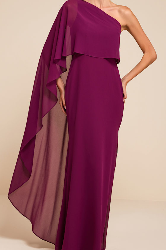Marlowe Plum One-Shoulder Cape Maxi Dress - thumbnail 5