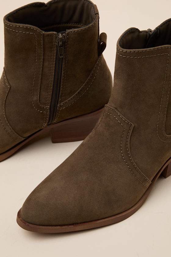 Ester Olive Suede Ankle Boots - thumbnail 4