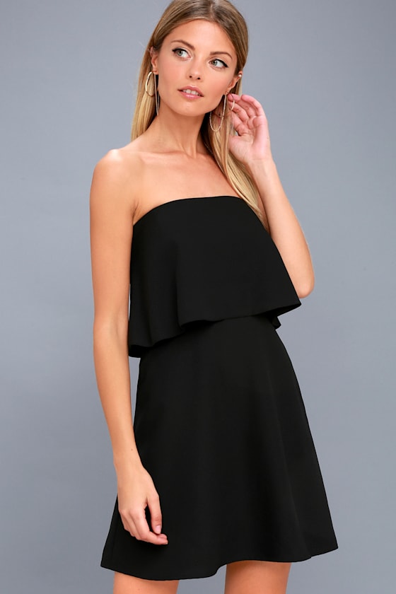 Cute Black Dress Strapless Dress Fit and Flare Dress Lulus