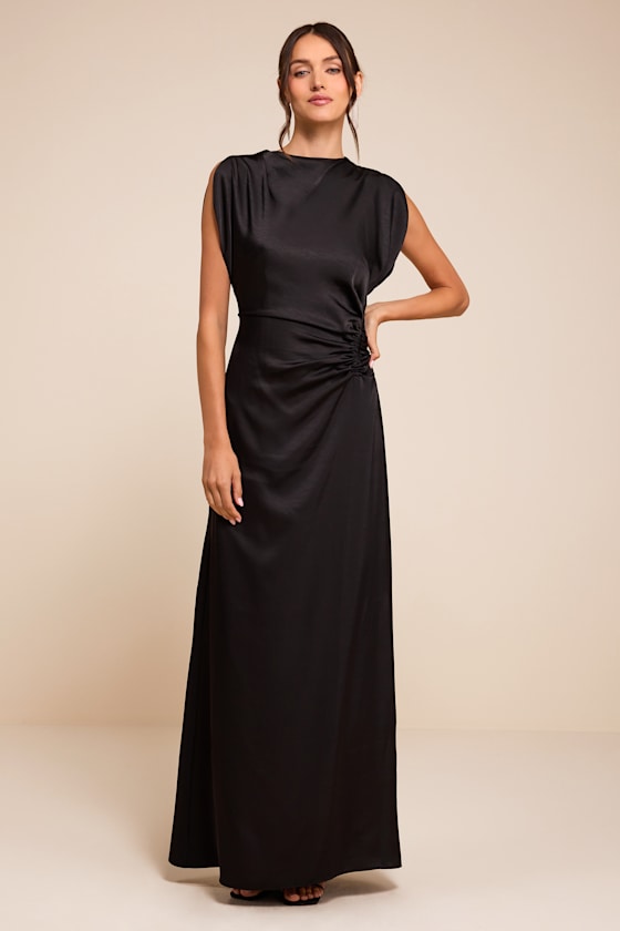 Marybeth Black Satin Open-Back Maxi Dress - thumbnail 3