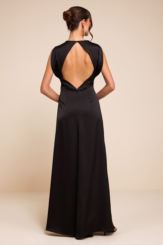Marybeth Black Satin Open-Back Maxi Dress - thumbnail 5