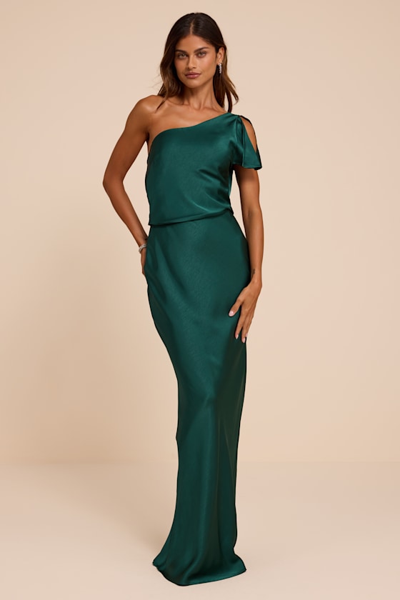 Tamaya Emerald Satin One-Shoulder Maxi Dress 2