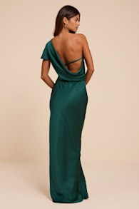 Tamaya Emerald Satin One-Shoulder Maxi Dress 4