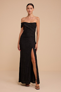 Emmeline Black Burnout One-Shoulder Maxi Dress 2