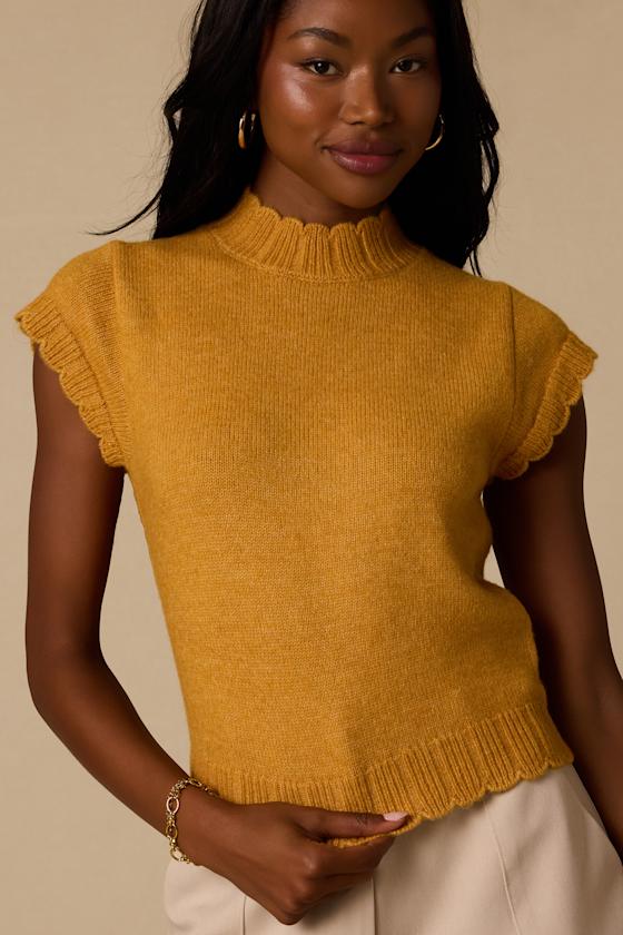 Tilda Yellow Cap Sleeve Scalloped Sweater Top 2
