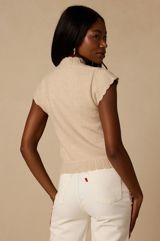 Tilda Beige Cap Sleeve Scalloped Sweater Top 2