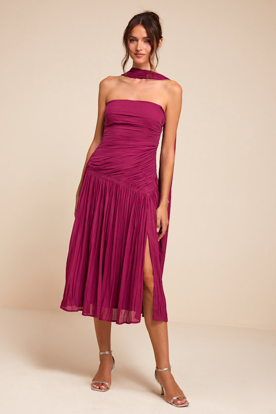 Nellie Berry Pink Pleated Midi Dress and Scarf Set 2