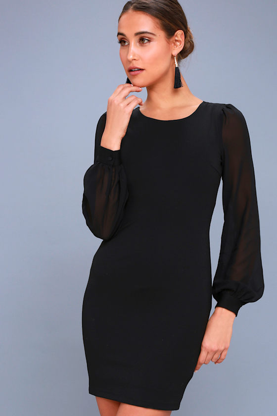Chic Black Dress Long Sleeve Dress Bodycon Dress LBD Lulus
