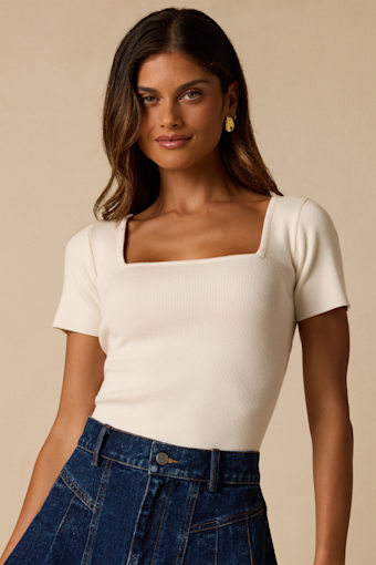 Dalida Ivory Ribbed Knit Short Sleeve Top 1