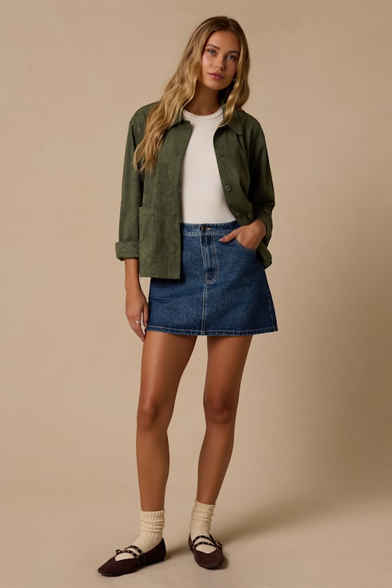 Hilary Olive Suede Collared Jacket - thumbnail 4