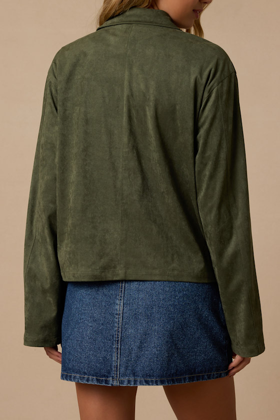 Hilary Olive Suede Collared Jacket - thumbnail 5