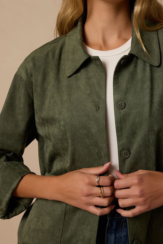 Hilary Olive Suede Collared Jacket - thumbnail 6