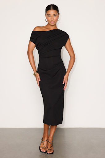 Janine Black Asymmetrical Midi Dress 1
