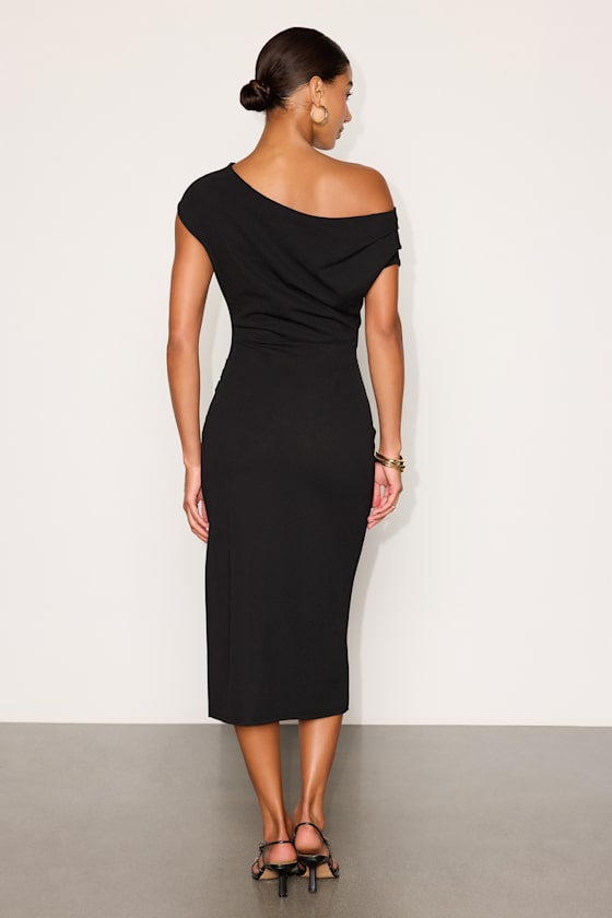 Janine Black Asymmetrical Midi Dress - thumbnail 3