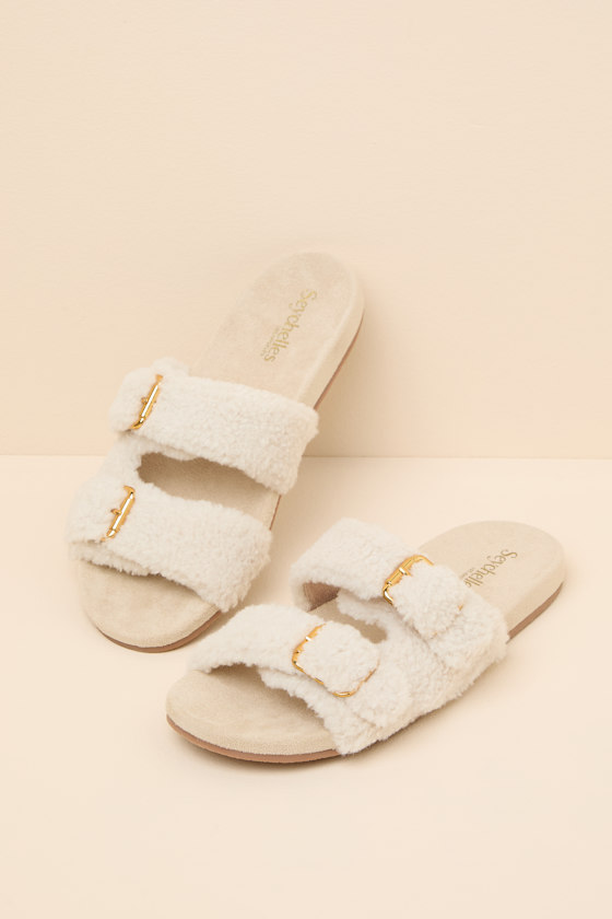 Slumber Party Cream Shearling Slide Sandals - thumbnail 5