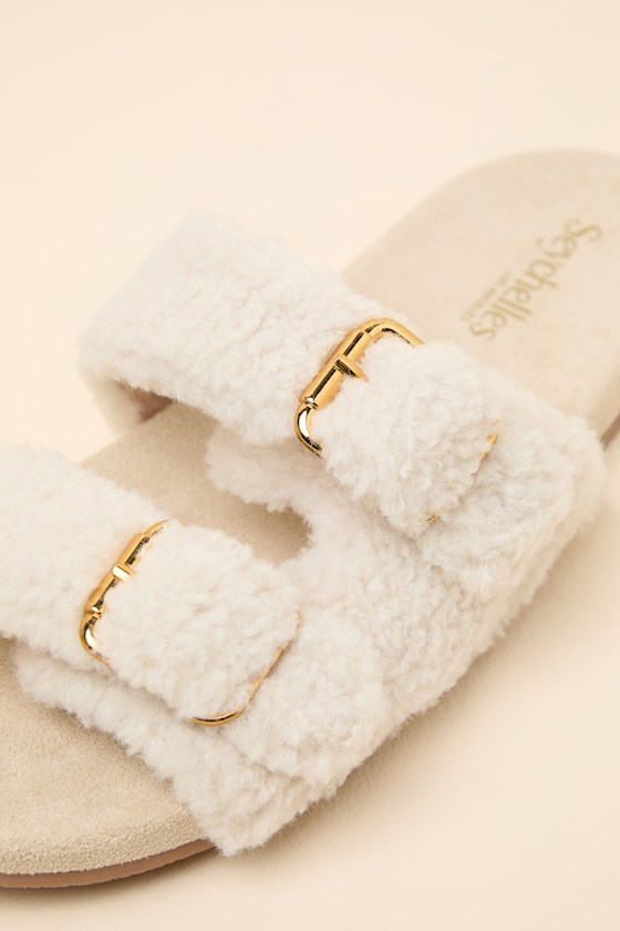 Slumber Party Cream Shearling Slide Sandals - thumbnail 6