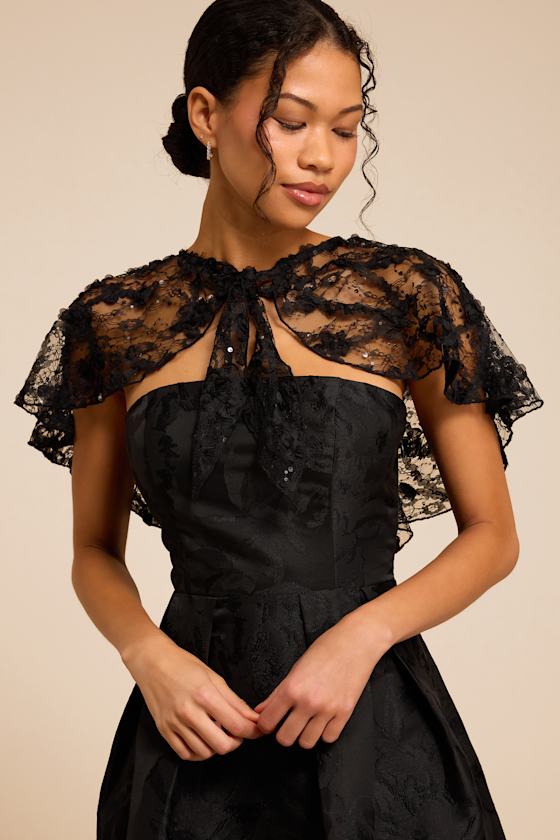 Alin Black Lace Sequin Shoulder Cape 1