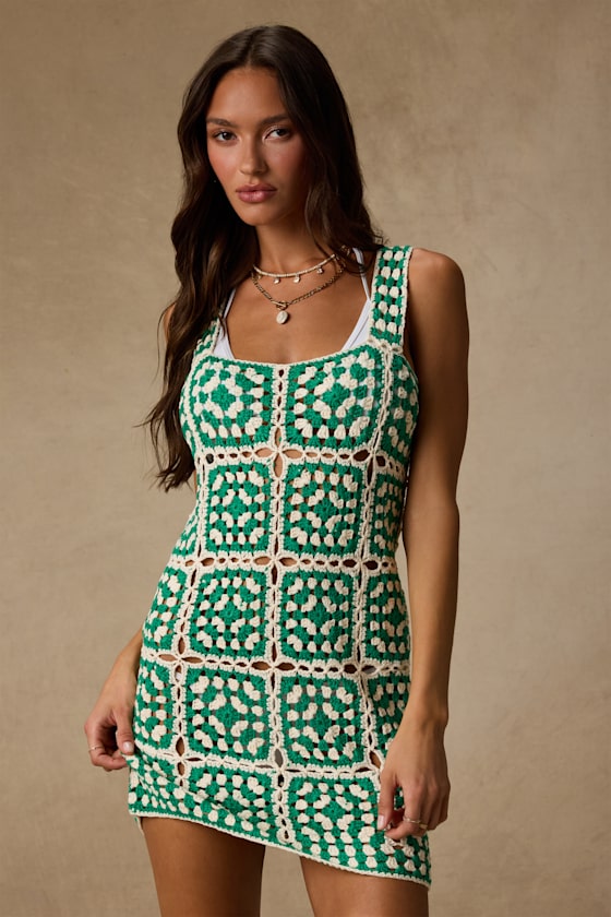 Laguna Green Crochet Mini Swim Cover-up 1