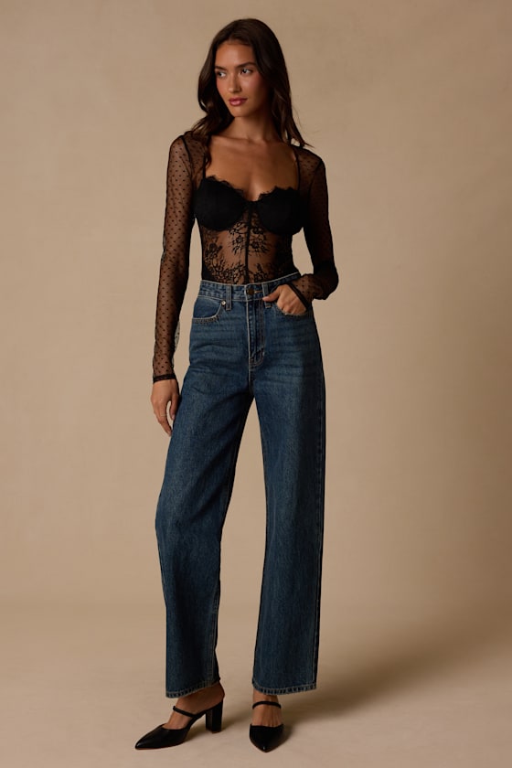 Vaughn Black Sheer Lace Bustier Bodysuit - thumbnail 3